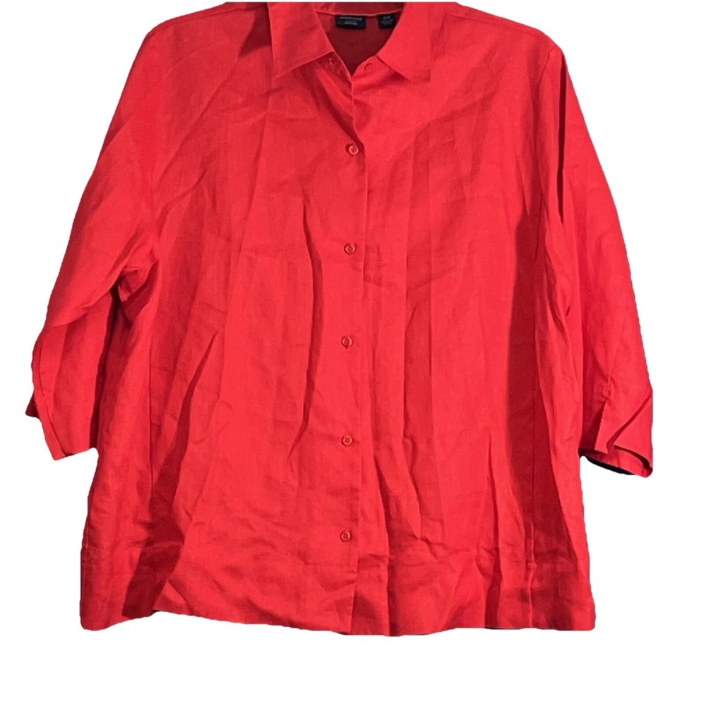 Westbound Woman Red Linen Cotton 3/4 sleeve Spring jacket Or Blouse 24w, plus